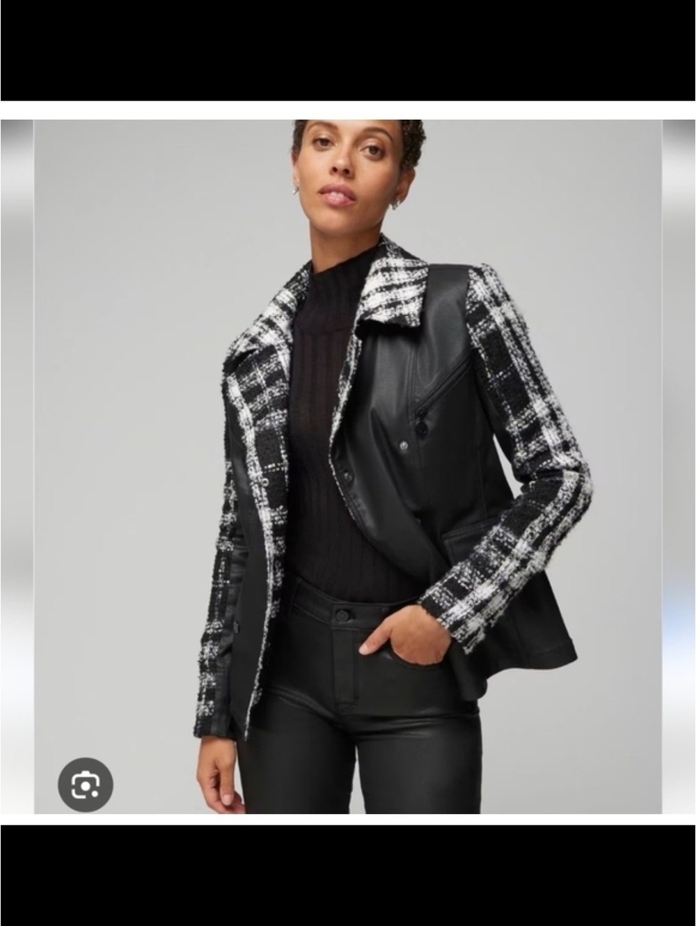 White House Black Market  Tweed Pieced Coated Moto Jacket